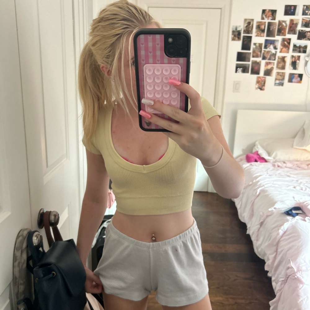 Garage Light Yellow Ribbed Crop Top